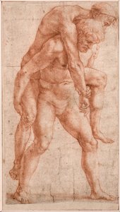 Joven cargando a un viejo a la espalda (Eneas y Anquises), c.1514 (sanguina sobre papel) de Raphael (1483 1520)