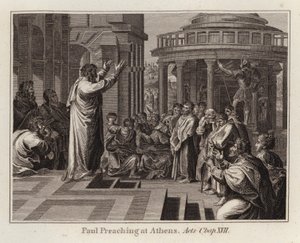 Cartón de Rafael: Pablo Predicando en Atenas, Hechos, Capítulo XVII (grabado)