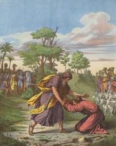 Reconciliación de Jacob y Esaú (litografía en color)