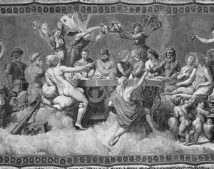 El banquete de los dioses, pintura del techo del Cortejo y Matrimonio de Cupido y Psique (detalle)