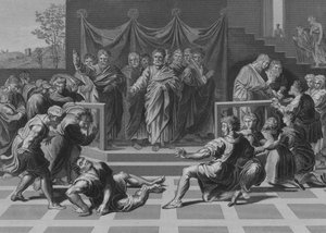 La muerte de Ananías (grabado) de after Raphael