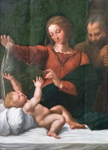 Sagrada familia, también conocida como Madonna del popolo, Madonna di Loreto o Madonna del velo de Raphael (1483 1520)