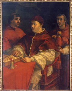 Retrato del Papa León X (1475-1521), hijo de Lorenzo de Medici (1449 - 1492) (Lorenzo el Magnífico: Lorenzo il Magnifico) rodeado de los cardenales Luigi de 