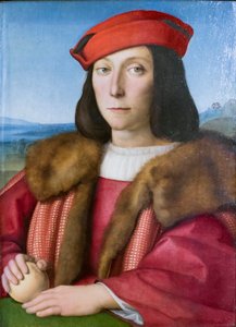 Retrato de joven con una manzana, posiblemente Francesco Maria della Rovere, hacia 1505 (pintura) de Raphael (1483 1520)
