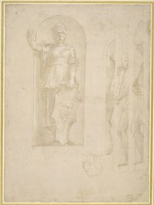 Estudios para una figura de Minerva y otras estatuas de Raphael