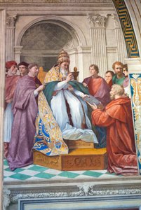 Entrega de las Decretales al papa Gregorio IX, c.1501-1520 (fresco) de Raphael (1483 1520)