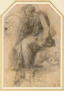 Un Santo masculino, sentado Estudio para la Disputa, siglo XVI de Raphael