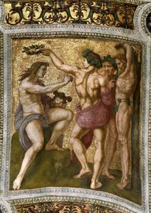 Marsias y Apolo. Fresco en el techo de la Stanza della Segnatura, ca 1510-1511