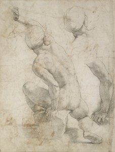 Hombre desnudo sentado en una piedra, principios del siglo XVI de Raphael