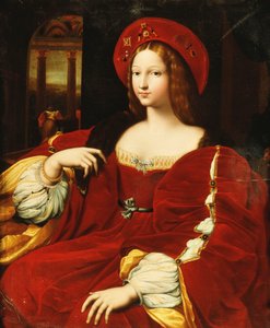 Retrato de Giovanna de Aragón, sentada tres cuartos de longitud, en su cámara