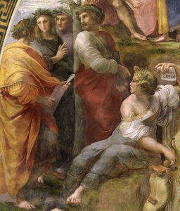 El Parnaso. Detalle. Fresco en la Stanza della Segnatura, ca. 1510-1511 de Raphael