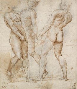 Tres portadores desnudos Estudio para el Entierro, principios del siglo XVI de Raphael