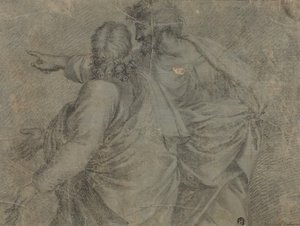 Dos hombres conversando y gesticulando de Raphael