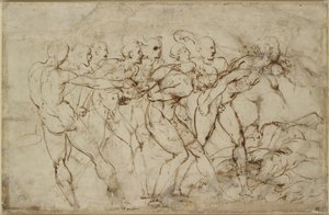 Una batalla de guerreros desnudos con cautivos, WA1846.179