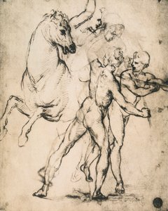 Desnudos masculinos con un caballo; dibujo de Rafael. Gallerie dell