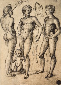 Estudio de cuatro figuras masculinas y un bebé de Raffaello Sanzio Raphael