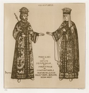 Príncipes eslavos con trajes de emperador y emperatriz de Constantinopla (grabado) de Raphael Jacquemin