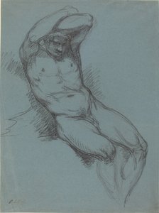 Desnudo masculino sentado con las manos cruzadas sobre la cabeza de Raphael Lamar West
