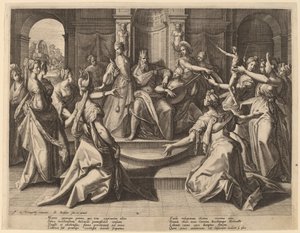Salomón llevado a la idolatría por sus esposas de Raphael Sadeler I after Joos van Winghe