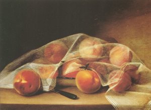 Trozos de fruta con melocotones cubiertos por un pañuelo-raphaelle peale de Raphaelle Peale