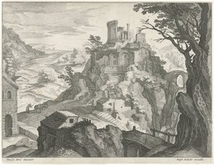 Paisaje con el Templo de Vesta en Tivoli de Raphaël Sadeler (I) (attributed to)