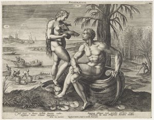 Temperamento flemático Phlegmaticus (título sobre el objeto) Vier temperamenten (título de la serie) de Raphaël Sadeler (I)