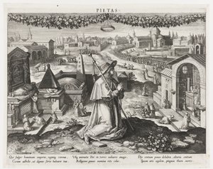Pietas como la personificación de la piedad Pietas (título sobre el objeto) Principales actividades de un príncipe (título de la serie) Schema, seu speculum principum (título de la serie)