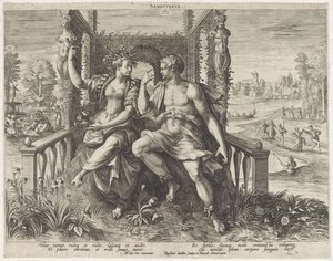 Temperamento sanguíneo Sanguineus (título sobre objeto) Vier temperamenten (título de la serie) de Raphaël Sadeler (I)