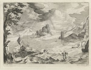 Marina con Cristo y sus discípulos en la tormenta en el mar de Galilea de Raphaël Sadeler (II)