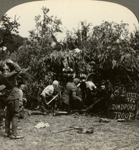 Artilleros con máscaras de gas, Primera Guerra Mundial, 1914-1918