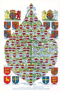 The Kings Of England, A Genealogical Tree (litografía en color) de Reginald & Horace (1884 1954) Knowles