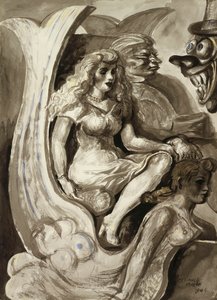 Jinetes en una barca con túnel de sirena: Una acuarela de doble cara de Reginald Marsh