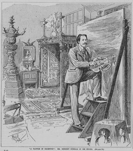 El pintor prerrafaelita inglés Herbert Schmalz trabajando en su estudio (grabado)