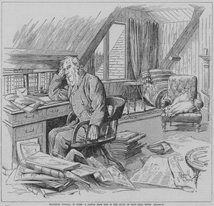 El físico inglés John Tyndall en el estudio de su casa, Hindhead House, Haslemere, Surrey (grabado)