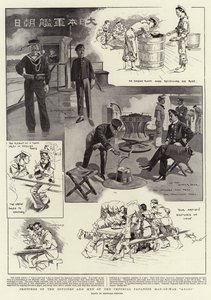 Bocetos de los oficiales y hombres del buque de guerra imperial japonés "Asahi" (litografía)