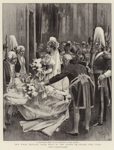 El Primer Salón de Dibujo celebrado por la Reina en Persona este año (litografía)
