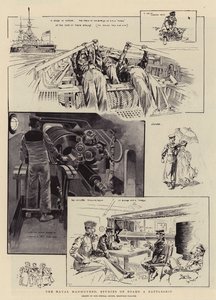 Las maniobras navales, estudios a bordo de un acorazado (litografía)