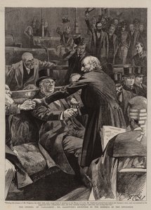 Apertura del Parlamento, recepción del Sr. Gladstone por los miembros de la oposición (grabado)