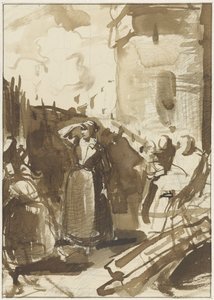 Mujer tras la muralla de una ciudad asediada (¿Kenau Simonsdochter Hasselaer?) de Reinier Craeyvanger