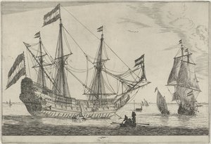 Gran velero y bote de remos Trece escenas con barcos (título de la serie) de Reinier Nooms
