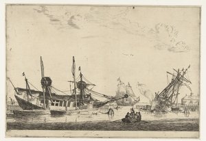 Veleros de dos quillas Trece escenas con barcos (título de la serie) de Reinier Nooms