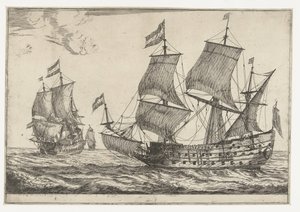 Dos grandes buques de guerra Trece escenas con barcos (título de la serie) de Reinier Nooms