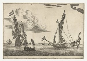 Dos buques de guerra y un yate Trece escenas con barcos (título de la serie) de Reinier Nooms
