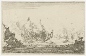 Batalla naval con un barco que se hunde New Ship Batalien (título de la serie) de Reinier Nooms