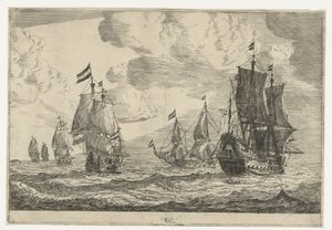 Seis veleros en mar abierto Trece escenas con barcos (título de la serie) de Reinier Nooms