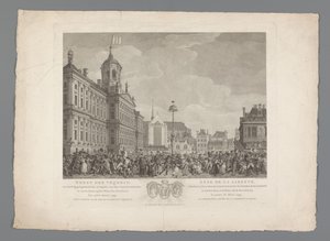 Fiesta de la Libertad en la Plaza Dam de Ámsterdam, 4 de marzo de 1795
Fiesta de la Libertad, celebrada con motivo de la dedicación del Árbol de la Libertad, en Ámsterdam, en la plaza de la Revolución, el 4 de marzo de 1795. El primer año de la Libertad d de Reinier Vinkeles (I)
