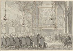 Recepción del Príncipe Guillermo V y Guillermina de Prusia en la Sala del Consejo del Ayuntamiento de Amsterdam