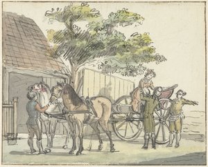 Vagón con dos caballos en el restaurante De Donkere Kuil cerca de Haarlem
