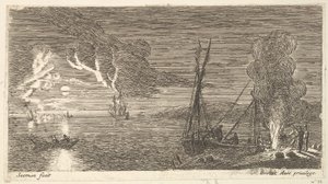 Escena nocturna con pescador junto a un fuego de Reinier Zeeman