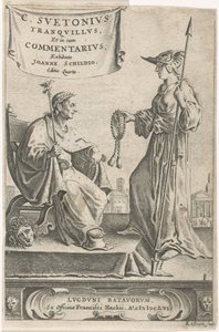Pedestal con un emperador en su asiento Página de título para: J. Schild, [Ópera], 1656